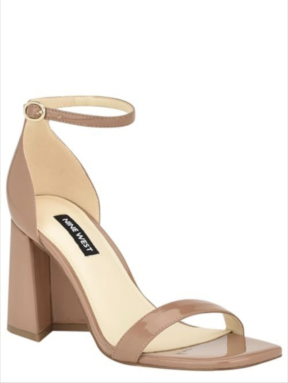Nine West Nude Patent Block Heel Sandal with Ankle Strap 7.5